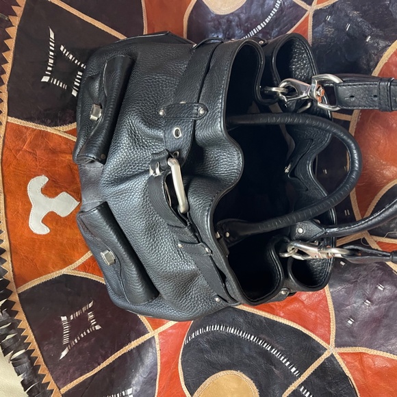 Cole Haan Large Black Pebbled Leather Saddle Bag - Picture 8 of 16